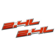 2 x (pair/Set) 2.4L Liter Embossed RED on Highly Polished Silver Real Aluminum Auto Emblem Badge Nameplate for Saturn Buick Regal Chevrolet Malibu Dodge Dart Caliber Jeep Sport Wrangler Cherokee SUV