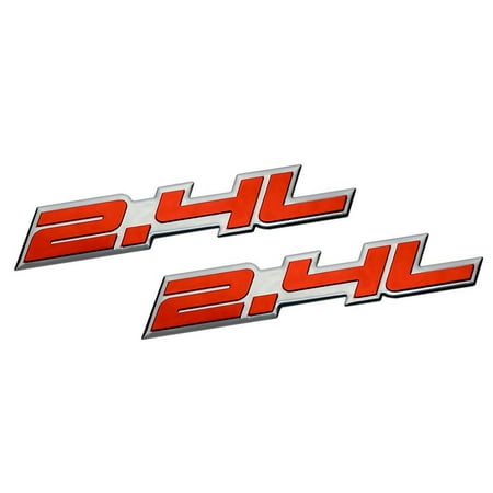2 x (pair/Set) 2.4L Liter Embossed RED on Highly Polished Silver Real Aluminum Auto Emblem Badge Nameplate for Saturn Buick Regal Chevrolet Malibu Dodge Dart Caliber Jeep Sport Wrangler Cherokee SUV