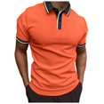 thumbnail image 4 of Mens T Shirts Ribbed Lapel Button Business Color Block Short Sleeve Male Clothes,Orange,L, 4 of 6