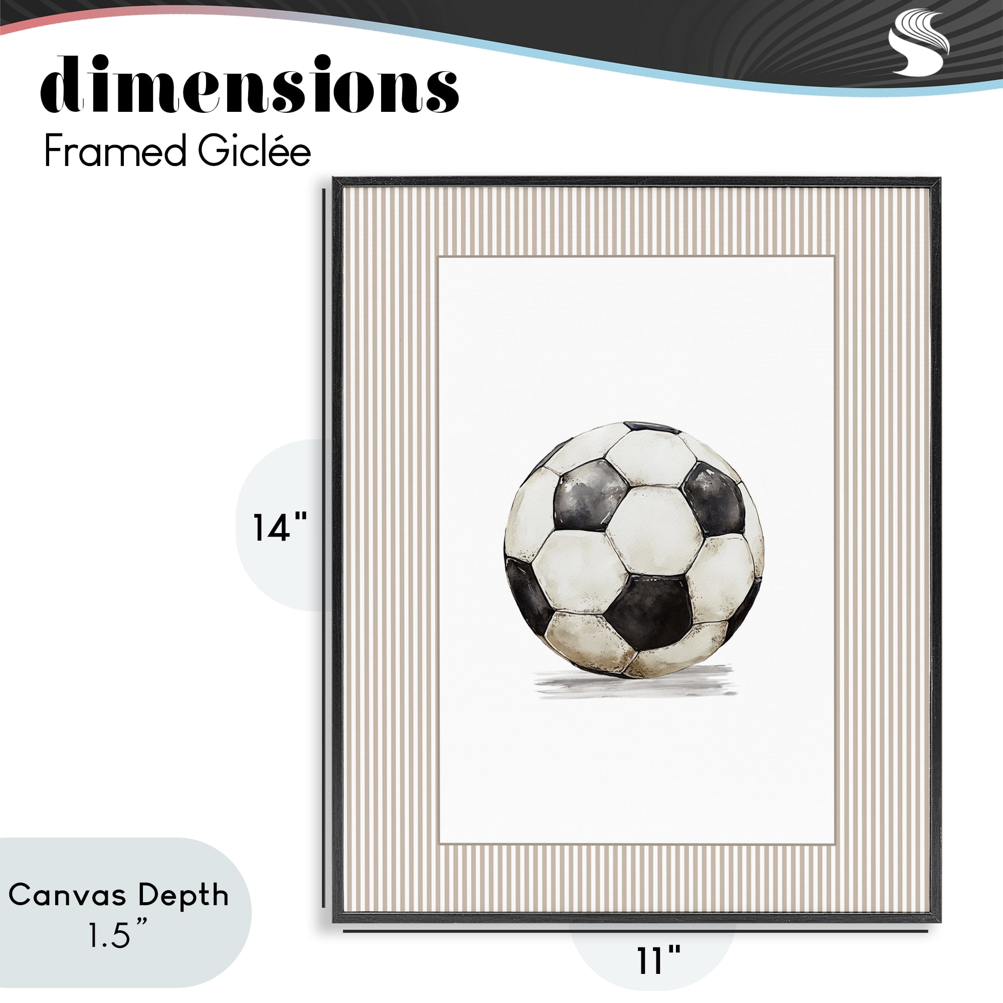 Stupell Industries Vintage Sports Soccer Ball Black Framed Giclee Art, design by Christine Simpson Art