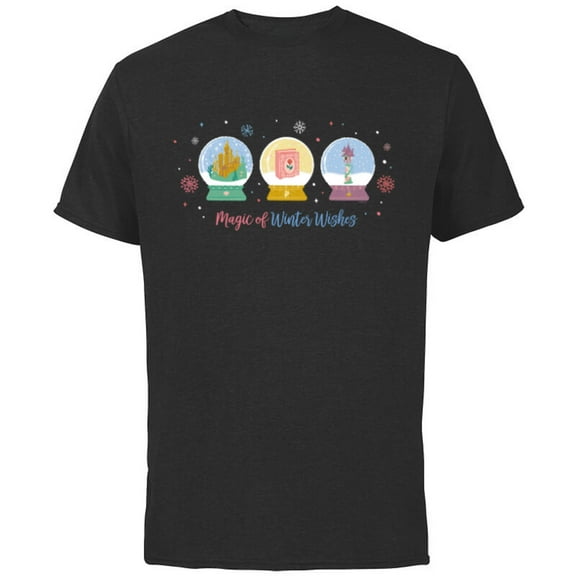 Disney Princess Holiday Magic of Winter Wishes Snow Globes - Short Sleeve Cotton T-Shirt for Adults - Customized-Black