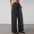thumbnail image 2 of Miluxas Women's Striped Drawstring Wide Leg Pants Elastic High Waist Loose Casual Trousers with Pockets Soft Breathable Daily Outings Pants Dark Gray, 2 of 8