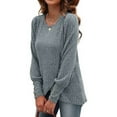 thumbnail image 6 of Dxzfnsa Women's Fashion Round-neck Solid Color Fall/Winter Long Sleeved Loose Blouses Shirts Long Sleeve Tops for Women Blue-M, 6 of 8