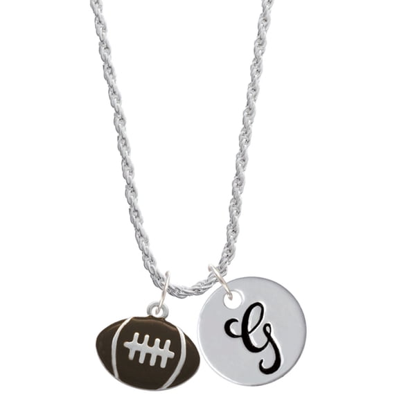 Delight Jewelry Silvertone Large Enamel Football Silvertone Script Initial Disc - G - Charm Necklace, 20"+3"