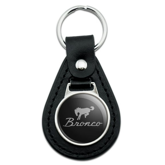 Black Leather Ford Bronco Chrome Logo Keychain