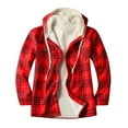 thumbnail image 3 of Feancey Men's Flannel Shirts Jacket Sherpa Lined Fleece Plaid Hoodie Coats Winter Long Sleeve Drawtsring Hooded Jackets Comfy Fuzzy Warm Coat with Pockets ,Red,L, 3 of 7