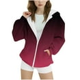 thumbnail image 2 of Spazoro Girls Swearshirts, Gradient Color Fall Winter Full Zip Hooded Casual Cardigan Tops for Girls Red Size 12-13T, 2 of 4