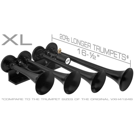 Vixen Horns Train Horn for Truck/Car. 4 Air Horn Black Trumpets (XLong). Super