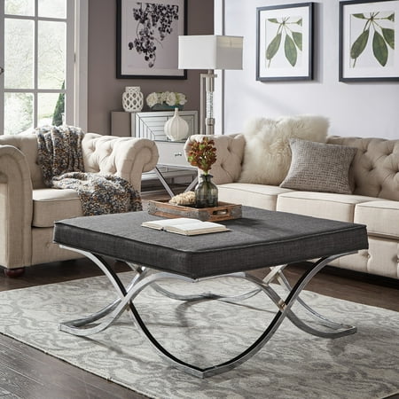 Weston Home Libby Dimple Tufted Cushion Chrome Quatrefoil Base Square Ottoman Coffee Table Multiple Colors Weston Home Libby Dimple Tufted Cushion Chrome Quatrefoil Base Square Ottoman Coffee Table Multiple Colors