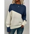 thumbnail image 6 of Women'S Casual Color Block Sweater Crewneck Long Sleeve Ribbed Knit Pullover Top Navy Blue L, 6 of 8