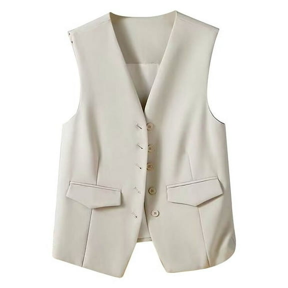 Skymirror Women Business Vest V Neck Sleeveless Solid Color Single-breasted Business Commute Style Cardigan Suit Coat Waistcoat