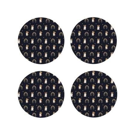 

Coasters Set of 4 - Classic Cute Corgi Dog Funny Drink Coasters for Tabletop Protection Leather Coasters for Living Room Decor and Housewarming Gift Round Shape