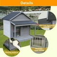thumbnail image 2 of 44.2"L x 44.6"W Large Wooden Dog House, Weatherproof Balcony Doghouse with Asphalt Roof and Large Terrace, Cabin House Style Pet Houses with Curtain Door for Indoor, Outdoor, Grey, 2 of 9