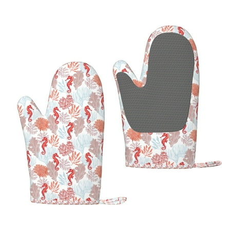 

Zeuib Tropical Corals Seahorse Print Oven Mitts Oven Gloves with Non-Slip Silicone Heat and Slip Resistant Cooking Mitt Set for Cooking and Baking (2 Count)