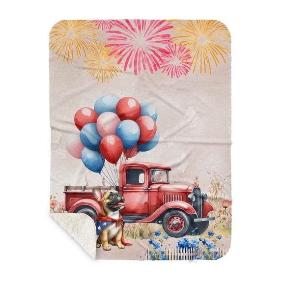 Vintage Patriotic French Bulldog 4th of July Independence Memorial Day Cozy Sherpa Blanket Dog Lover Gifts Warm Soft Throw Blanket - 01006
