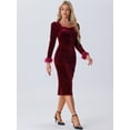 thumbnail image 4 of DARING DIVA Fall Velvet Long Sleeve Square Neck Cocktail Dress XS Burgundy, 4 of 6