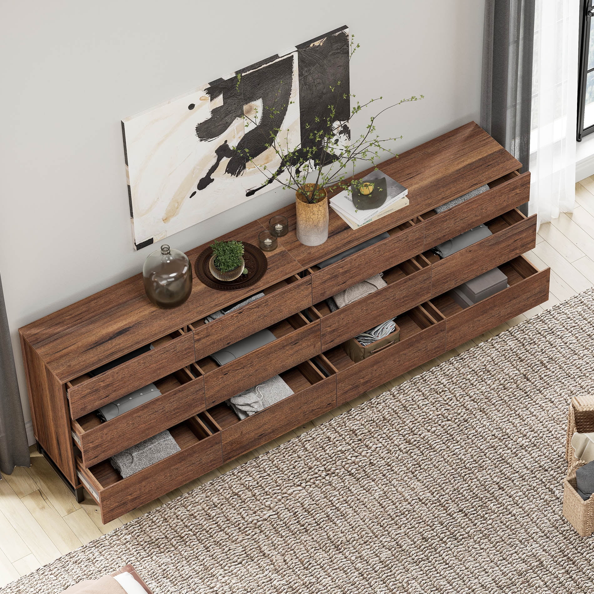 WAMPAT 12-Drawer Wooden Dresser with Metal Base, Modern Closet Organizer & Chest of Drawers for Bedroom, Living Room