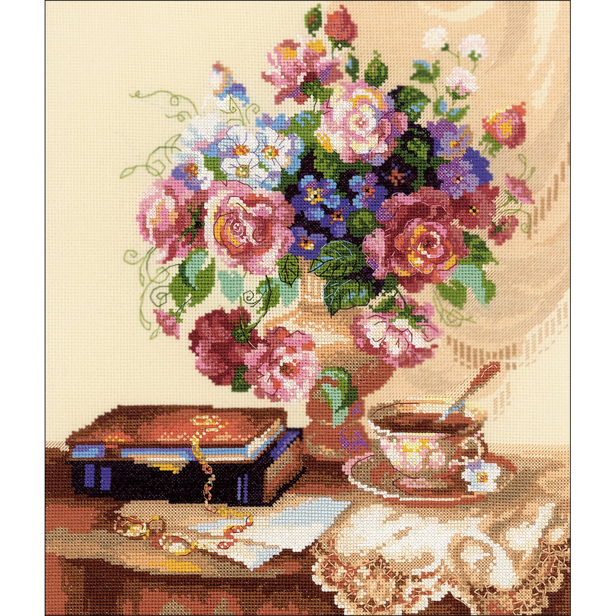 Etude With Flowers Counted Cross Stitch Kit 12" x 13.75" 14 Count