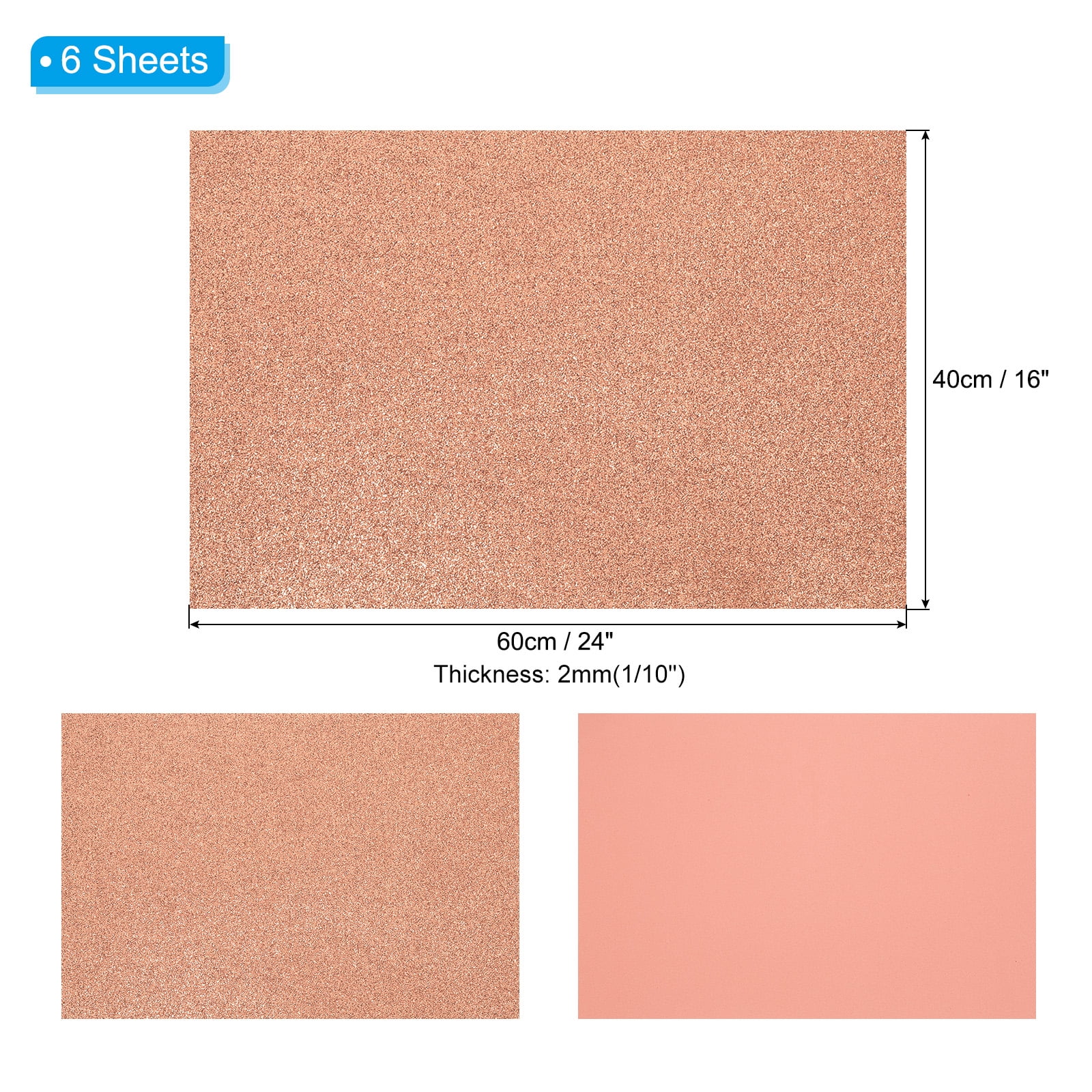Uxcell 2mm(1/10") Thick Non Adhesive Glitter Foam Sheet 16x24inch(40x60cm) Light Yellow, EVA Shiny Foam Board for Craft, 6 Pcs