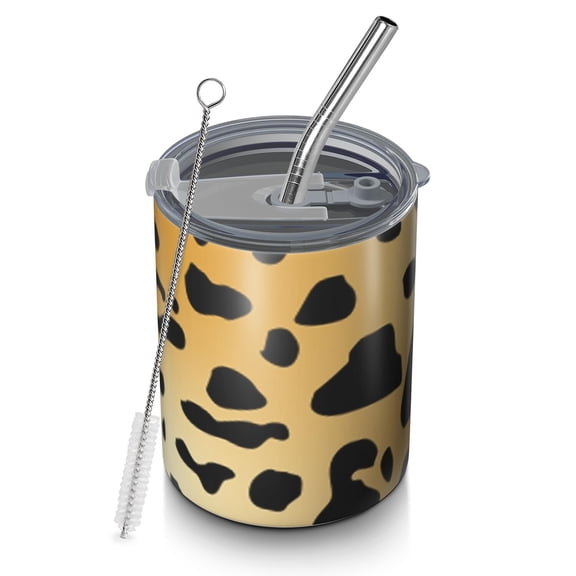 12oz Coffee Tumblers Gold and Black Of Leopard Print Stainless Steel Vacuum Insulated Travel Tumbler Coffee Cups Mug with Lid and Straw with Cleaning Brush for Cold & Hot Drinks