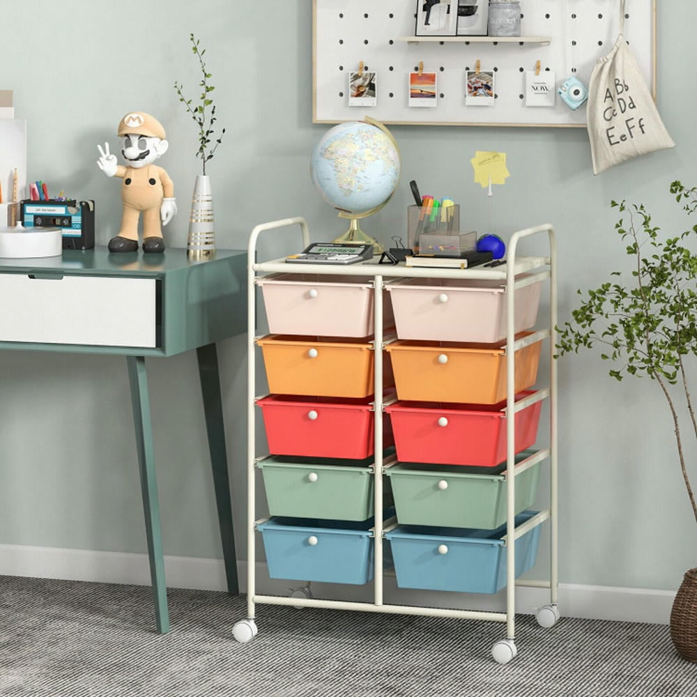 Canddidliike 10-Drawer Rolling Storage Cart, Craft Organizers and Storage, Multipurpose Organizer Cart for Home, Office, School, Multicolor