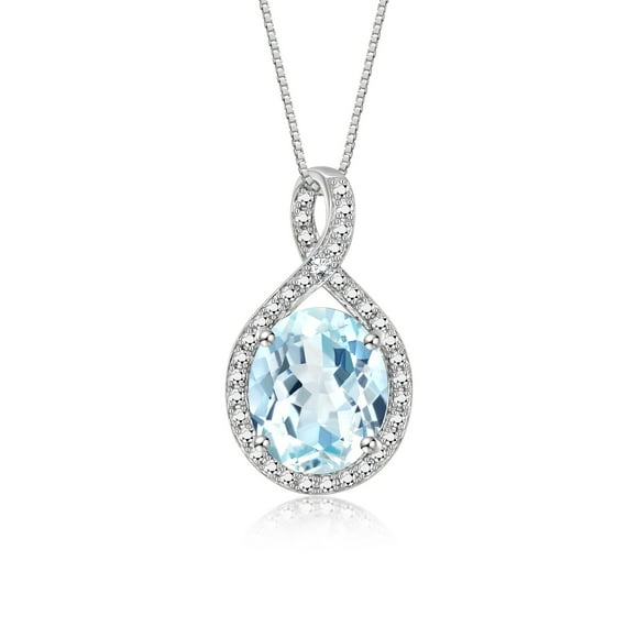 RYLOS Necklace White Gold 14K Halo Designer Necklace Gemstone & Diamonds Pendant with 18" Chain 12X10MM Aquamarine March Birthstone Womens Jewelry Gold Necklace