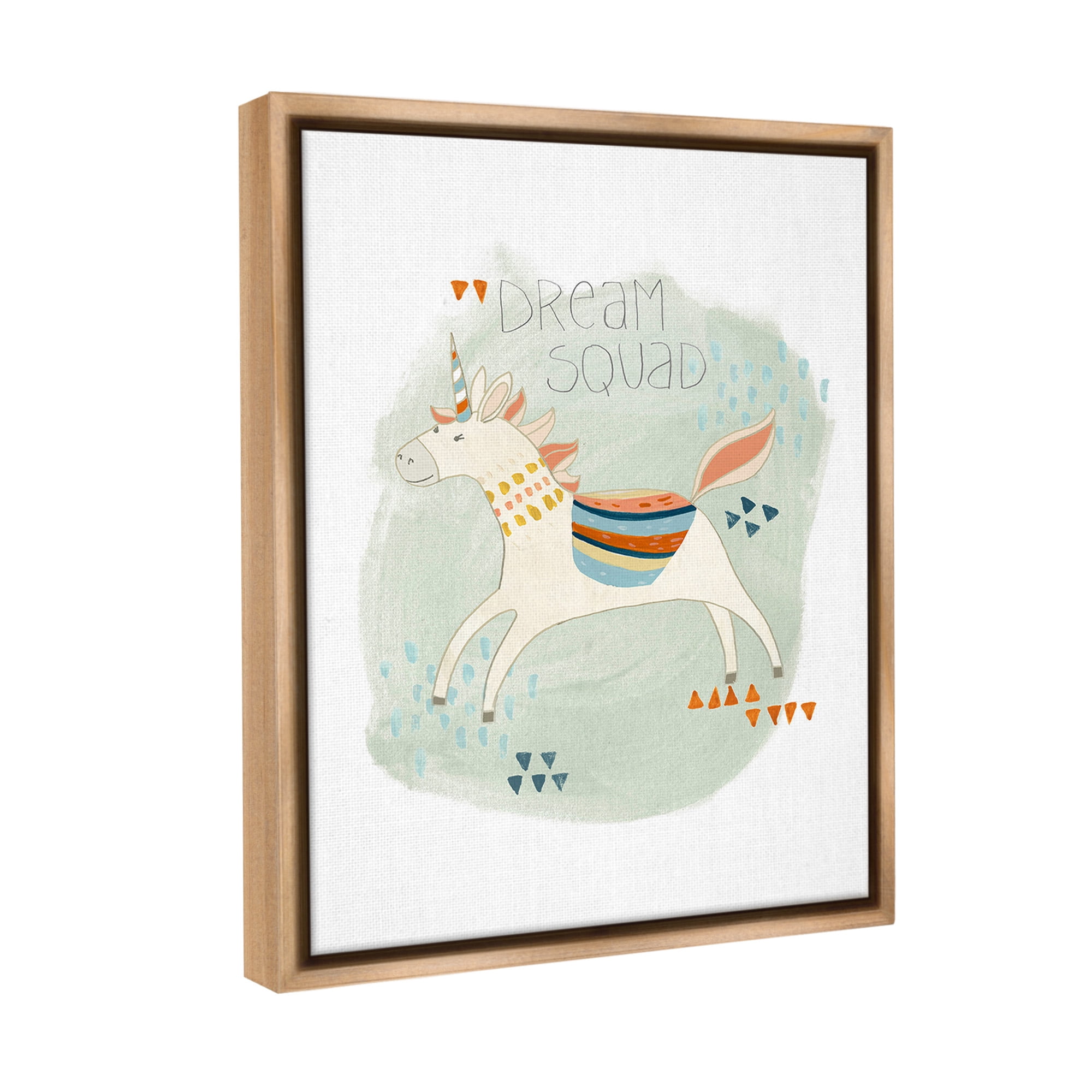 Stupell Industries Dream Squad Unicorn Animals & Insects Painting Brown Floater Framed Canvas Art Print Wall Art, 17 x 21