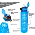 thumbnail image 2 of Botella de agua potable sin BPA a prueba de fugas de 32 oz con marcador de tiempo y pajita azul TUNC Sencillez, 2 of 5