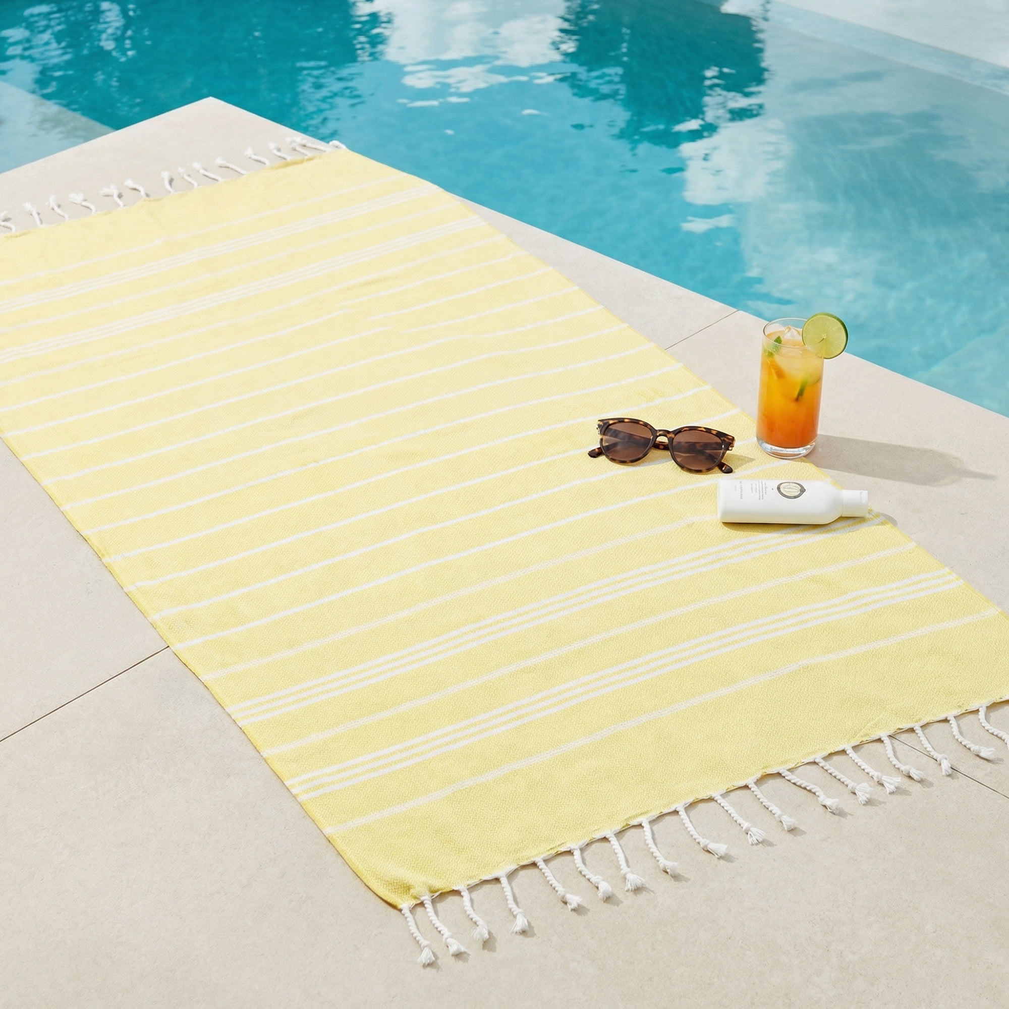 Unique Bargains Stripe Turkish Sand Free Towel 2 Pack Light Yellow/Light Blue 71"x35"