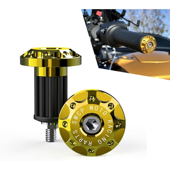 2 PCS Motorcycle Bar End Plug, Aluminum Alloy Handlebar Grip End Caps for Electric Car Scooters, Off-Road Motorcycles (Gold)