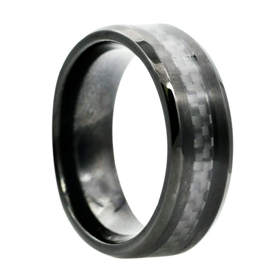 Mens Black Carbon Fiber And Black Plated Stainless Steel Band