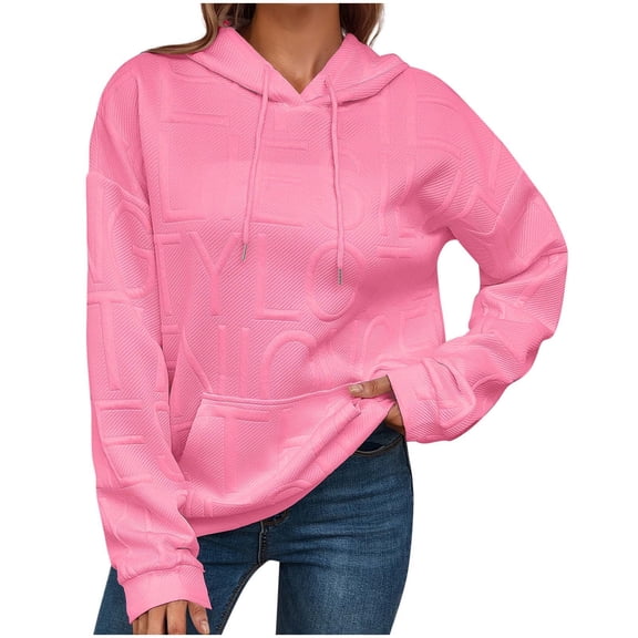 Womens Hoodies Casual Letter Printed Long Sleeve Drawstring Pullover Sweatshirts Light Weight Hooded Fall Tops Workout Hoodies Women M