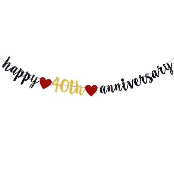 Happy 40th Anniversary Banner (Black & Gold), 118" x 18"
