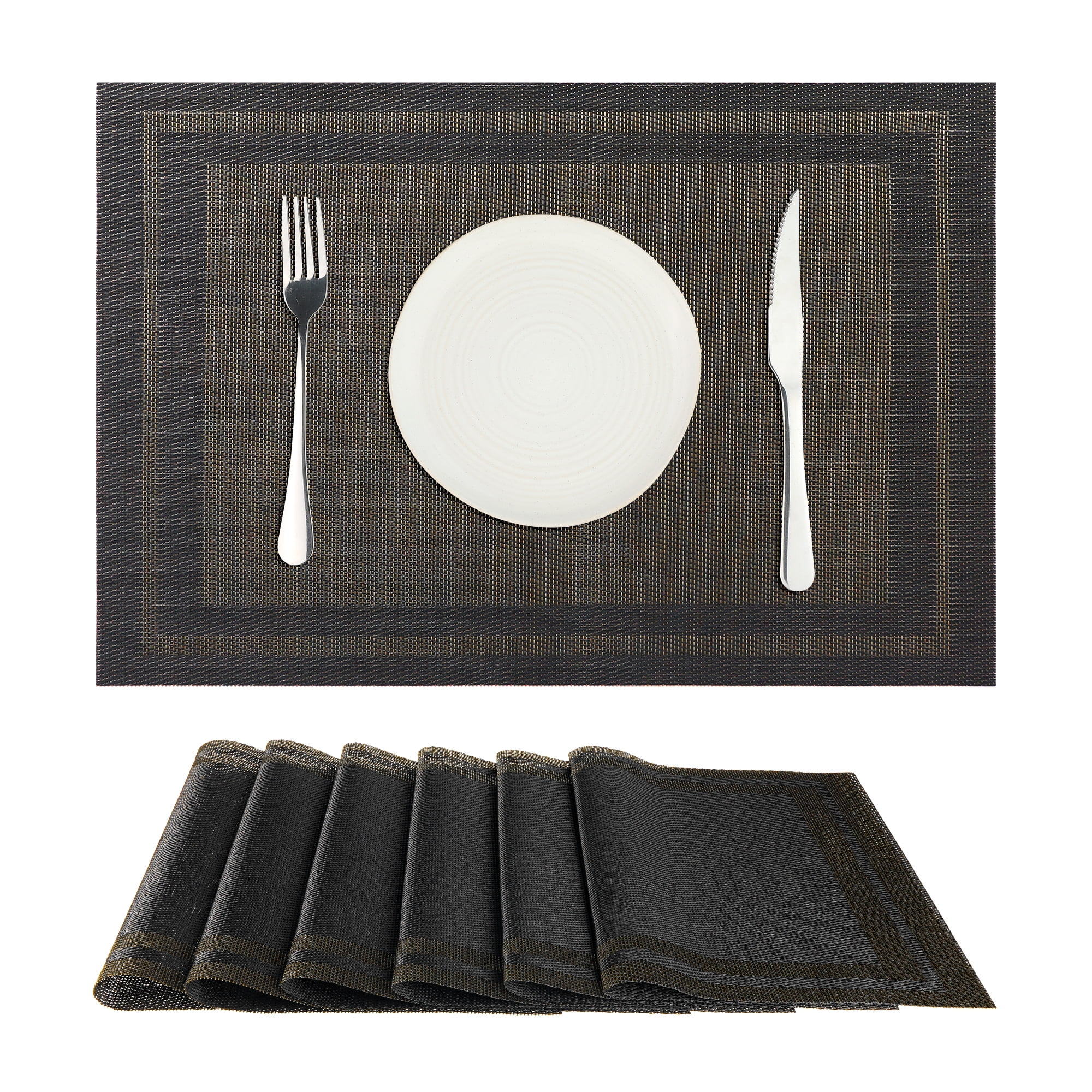Unique Bargains Set of 6 Heat-resistant Washable Modern Polyvinyl Chloride Placemats Black 18x12 Inch