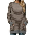 thumbnail image 2 of CLOISE Womens Tees Fall Cute Striped Tees Crewneck Long Sleeve Raglan Tops Oversized Colorblock Shirts with Pockets Flowy Clothes Coffee 2XL, 2 of 9