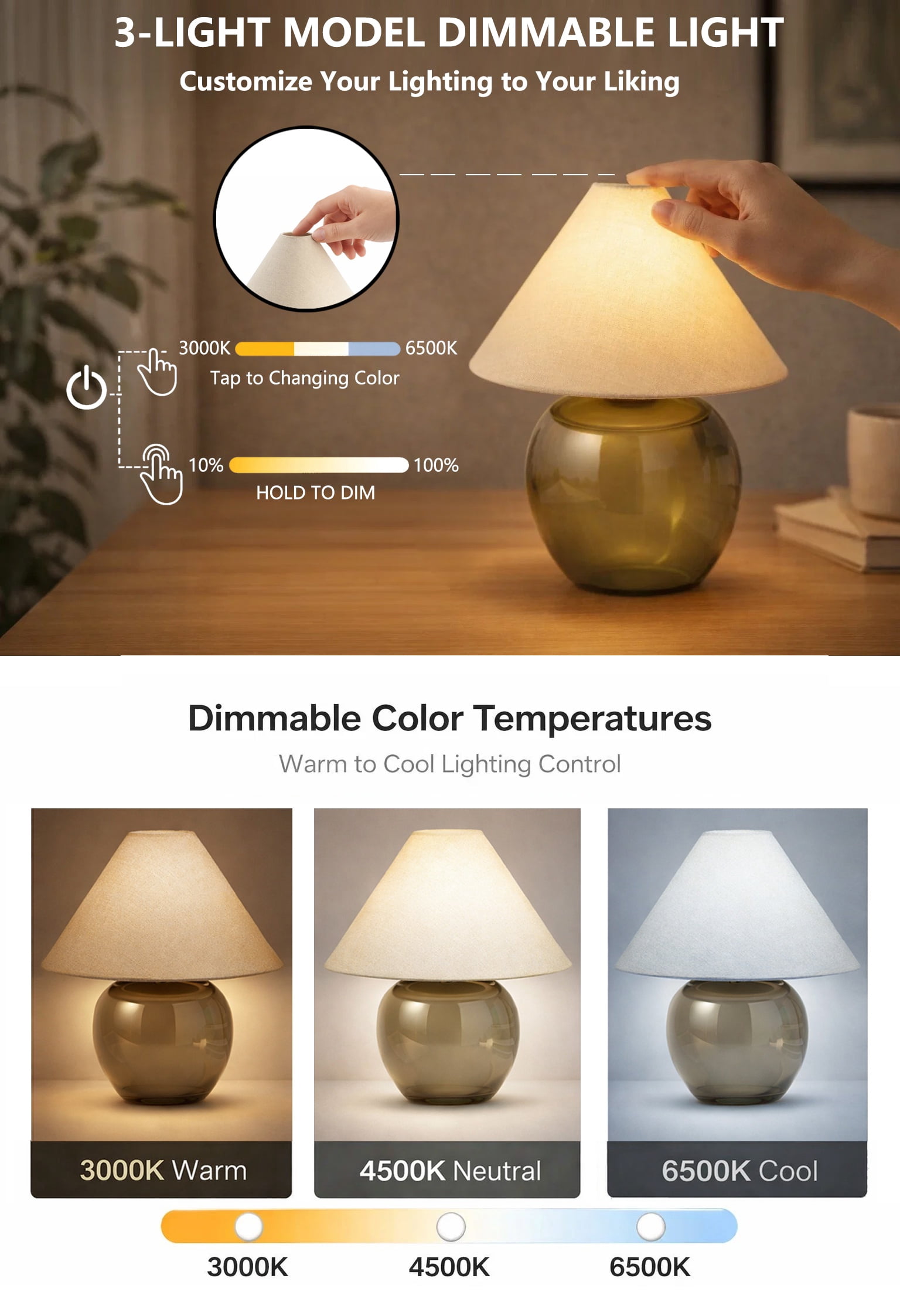 Better Homes & Gardens 8.5 in Green Glass Rechargeable LED Portable Table Lamp with Dimmable Touch Sensor