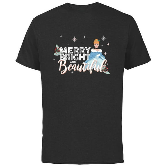 Disney Princess Cinderella Merry Bright Beautiful Holiday Standard - Short Sleeve Cotton T-Shirt for Adults - Customized-Red