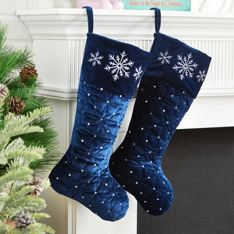 Holiday Time Blue Quilted Velvet Christmas Stockings 2 Count
