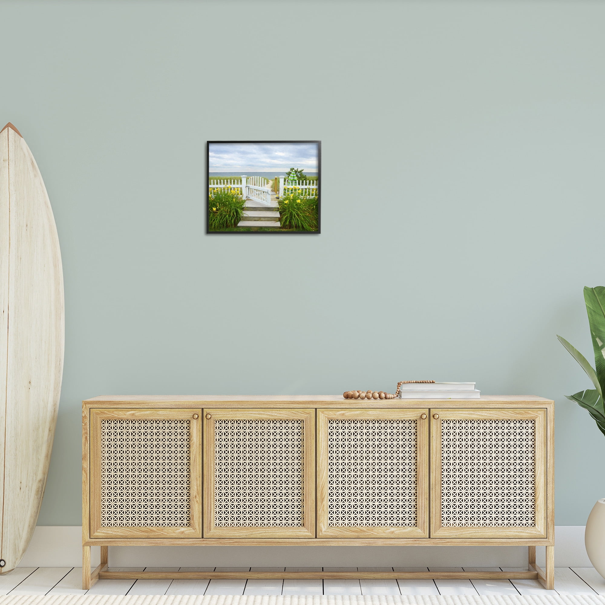 Stupell Industries Garden Path to Beach Landscape Photography Black Framed Art Print Wall Art, 20 x 16