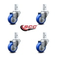 thumbnail image 2 of 3.5 Inch Blue Polyurethane Wheel Swivel 3/4 Inch Square Stem Caster Set SCC, 2 of 2