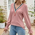 thumbnail image 4 of Besolor Women's Trendy Tunic Tops Lace V Neck Ruffle Long Sleeve Eyelet Shirts Casual Loose Fit Fall Blouses Tees, 4 of 5