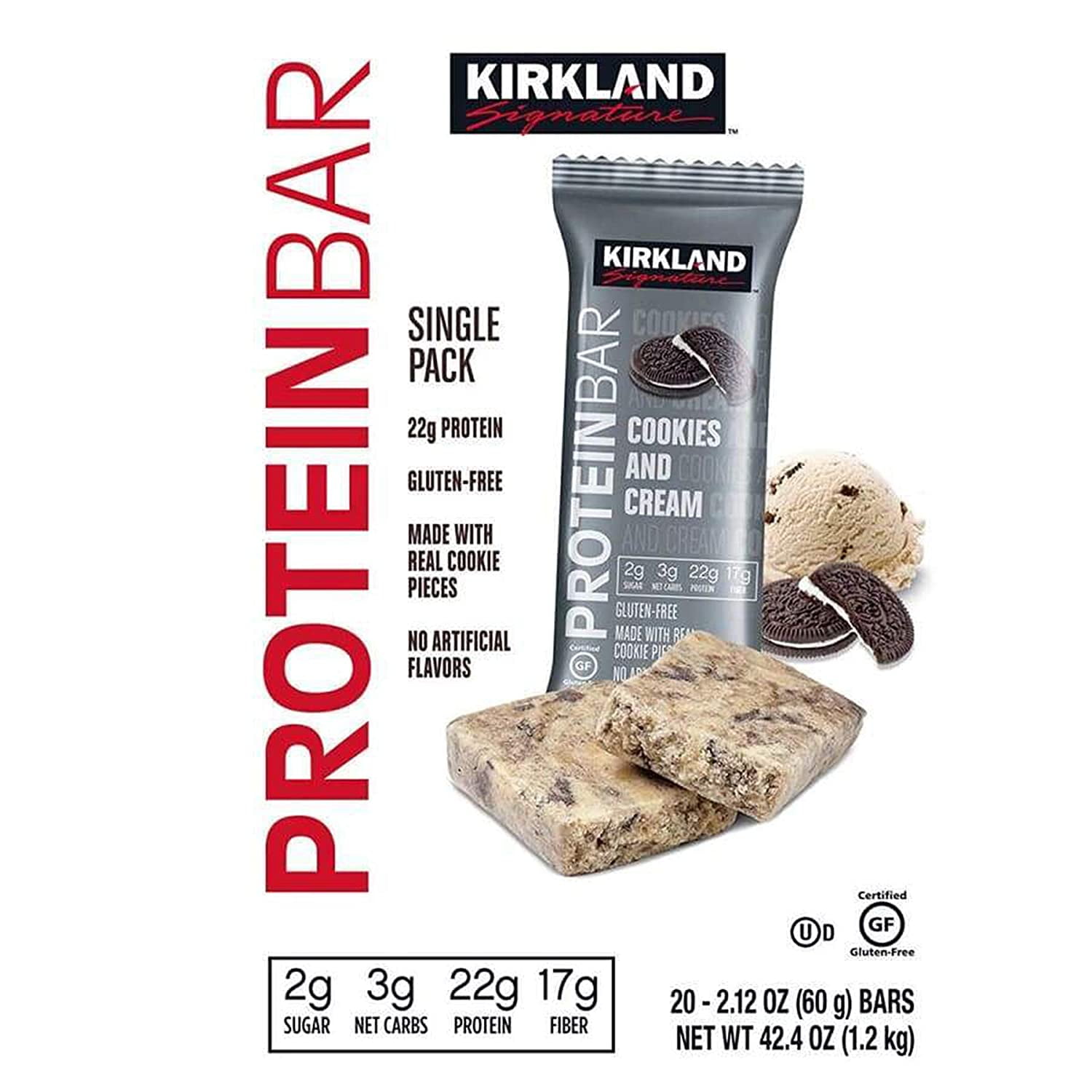 Protein Bars, Cookies and Cream, 20-count