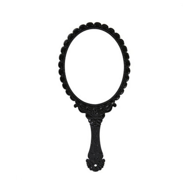 EeaseMX Espejo de maquillaje con mango y diseño retro creativo, espejo de maquillaje portátil de encaje, espejo de mano (negro)