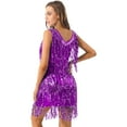 thumbnail image 4 of inhzoy Women's V Neck Shiny Sequins Tassel Latin Dance Dress, 4 of 6