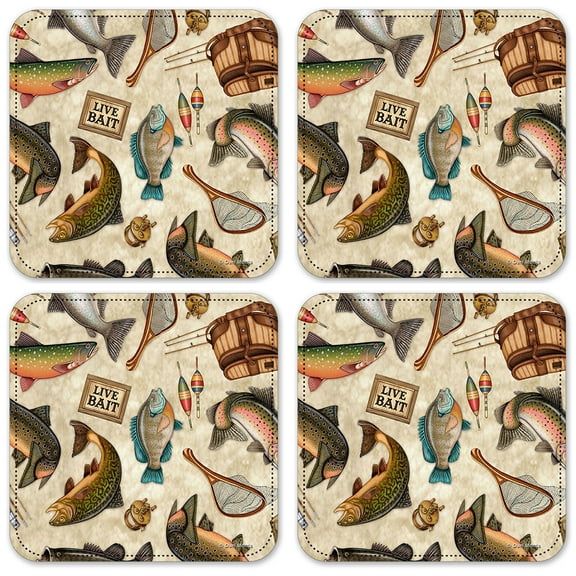 Vinyl Drink Coasters - Set of 4 - Gone Fishing - Image by Dan Morris