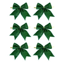 LanSuare 6Pcs Christmas Glitter Bow Decorations, Small Sequin Bows Christmas Tree Ornaments, Sequin Ties Xmas Bows for Home Wreaths, Holiday Party, Gift Wrapping(3.9"x3.5", Green)