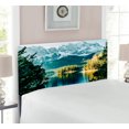 thumbnail image 2 of Landscape Headboard, Mountain Lake in Northern Germany Frozen Peaks Water Winter Season Life, Upholstered Decorative Metal Bed Headboard with Memory Foam, Twin Size, Green White, by Ambesonne, 2 of 4