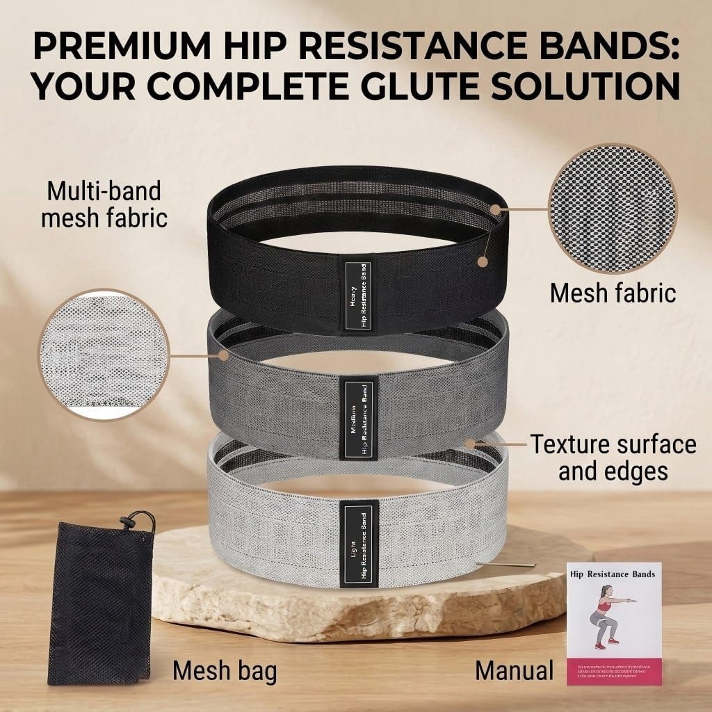 JJEAN-Resistance Bands Set of 3, Light Medium Heavy Exercise Workout Bands for Women Men, Strength Training Elastic Bands for Home Gym, Fitness Pilates Equipment