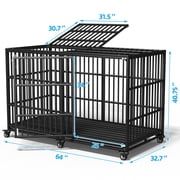 64 Heavy Duty Dog Crate Indestructible Dog Pet Kennel Cage for Extra Large Giant XL XXL Breeds Double Doors Locakable Wheels High Anxiety Escape Proof Pet Dog Playpen