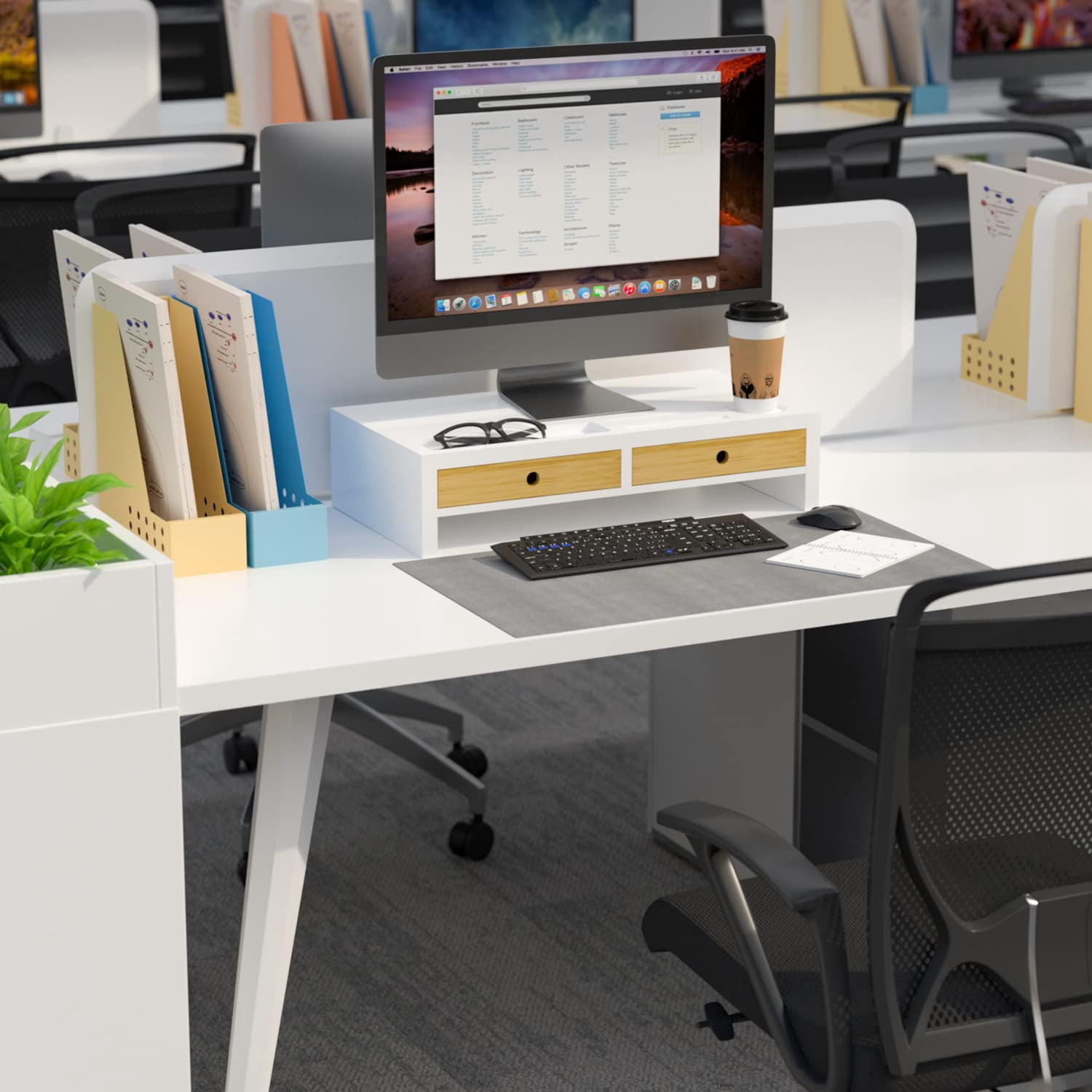 Bambloom Monitor Stand with 2 Drawers,White Wood Monitor Riser for Computer, Laptop, Printer,Tv